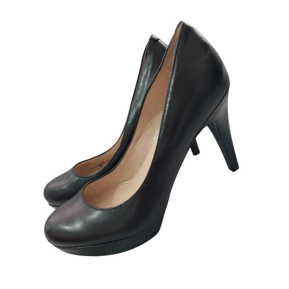 MARC FISHER! BLACK GENUINE LEATHER PLATFORM SOLE CLASSIC PUMPS, HEELS! SZ 6M